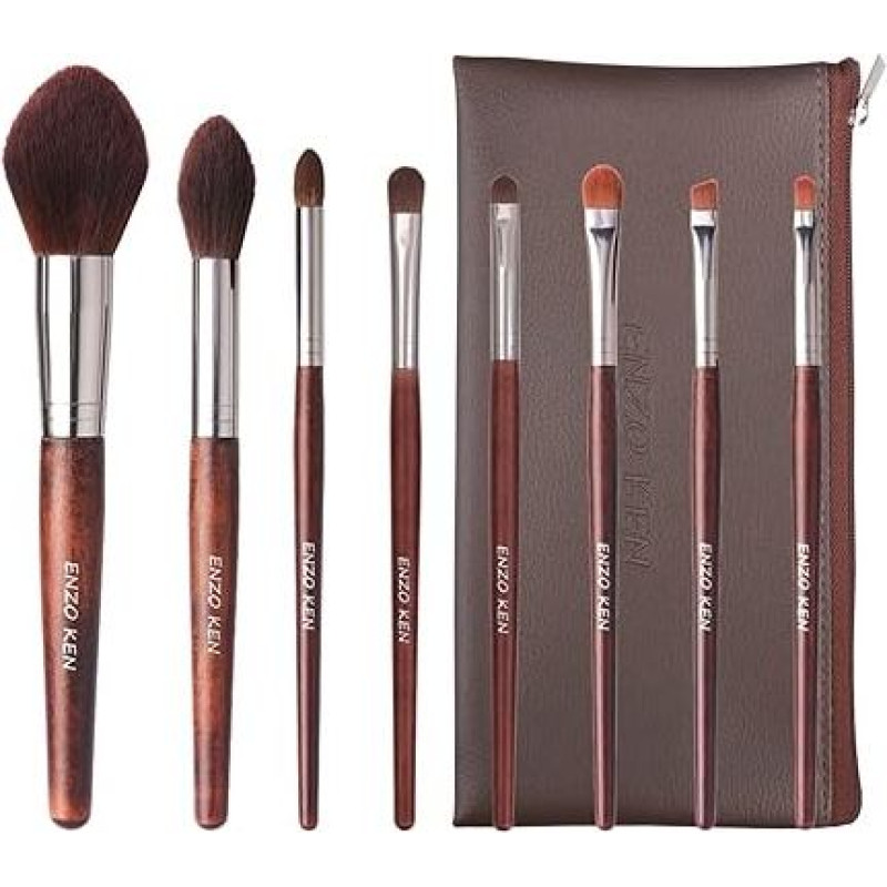 ENZO KEN Natūralaus arklio plauko makiažo šepetėlių rinkinys, ponio plauko akių šešėlių šepetėlis su rankine, rudų akių šešėlių šepetėlių rinkinys, kontūro ir skaistalų šepetėlių kelioniniai rinkiniai pudrai