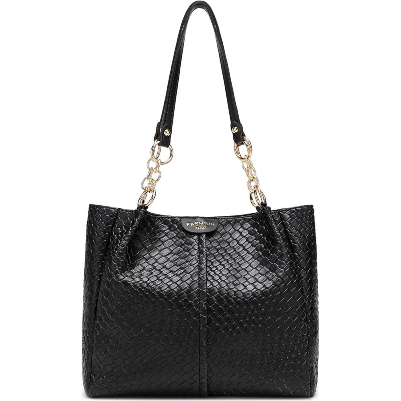 unisoul moterų didelė rankinė - pirkinių krepšys iš PU odos - elegantiškas krepšys per petį biurui ir kelionėms, juodas, naudingas