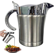 Gravy Dish, Metal Covered Sauce Bowl, Dining Table Accessories, (5.2 x 3.27 x 5.51 inches) Double-Layer Juice Pot, Portable Kitchen Tool for Sauces, Ketchup, Cream, Salad Dressing, Custard, Milk