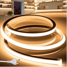 LED juosta lauke 230 V neono LED juosta 5 m vandeniui atspari šviesos juosta IP65 šiltai balta silikoninė lauko žarna 120 LED/M lauko šviesos juosta, skirta vidaus patalpoms, namų virtuvei su maitinimo šaltiniu