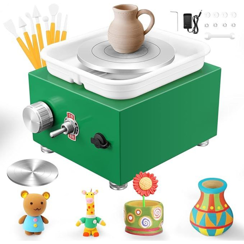 Mini puodžiaus ratas, 2000 aps/min elektrinis keramikos ratas, keramikos su nuimamu ABS baseinu ir 6,5/10 cm sukamuoju stalu, keramikos mašina keramikos darbams, keramikai, molio menui, amatams, dovanoms, pasidaryk pats