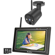 SecuFirst Outdoor Surveillance Camera Kit with Indoor Monitor, 7 Inch Touchscreen with 2TB Expandable Memory, Works without WiFi, 2K Camera Surveillance Outdoor, 32GB Local Storage