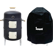 17-1/2 colių grilis su dangčiu, įmontuotu termometru, oro ventiliacijos angomis ir prieigos durelėmis, dviejų sluoksnių daugiafunkcinė mėsos rūkykla su 3 bambuko rankenomis, idealiai tinka vakarėliams, stovyklavimui, griliui