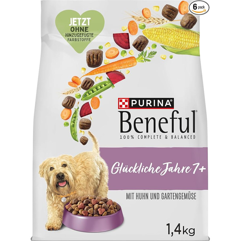 Beneful Glückliche Jahre 7+ Senior sausas maistas šunims su vištiena ir sodo daržovėmis, 6 vnt. (6 x 1,4 kg)