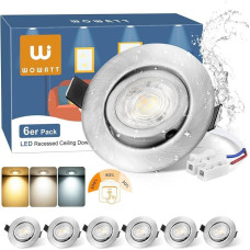 wowatt 6 LED įleidžiami prožektoriai, 3 lygiai, reguliuojamas apšvietimas, 6 W LED prožektoriai, 230 V, pasukami, 3000 K, šilta balta, 4000 K, neutrali balta, 6000 K šalta balta, prožektoriai, lubų prožektoriai, 68 mm skylė