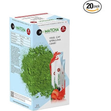 Matcha arbata - 20 vienetų pakuotė - žalioji arbata, arbatos spirulina ir braškių aromatas - žaliosios arbatos ekstraktas, Cehri ekstraktas, aukščiausios kokybės Japonija