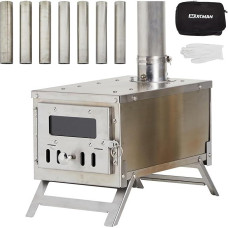 XCMAN Camping Wood Stove | Backpack Stove | Small Tent Stove Portable Tiny for Tents, Ice Fishing and Precision Stainless Steel Construction, Includes Chimney Pipe
