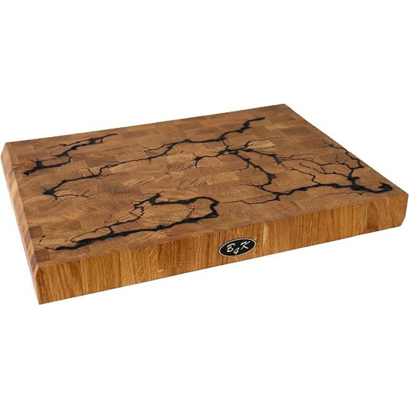 B4K Ąžuolo pjaustymo lenta 40 x 30 x 4 cm Lichtenberg Blitze Design Premium End Grain Wood Board su rankenomis Rankų darbo pjaustymo lenta Antibakterinė ir švelni peiliui