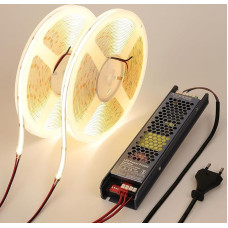 COB LED juosta 20 m (10 m x 2), 24 V LED juosta 4000 K natūralios baltos spalvos lipni, LED juosta 11 W/M CRI 93 su maitinimo šaltiniu, skirta miegamiesiems, akustinėms plokštėms, kambario apdailai