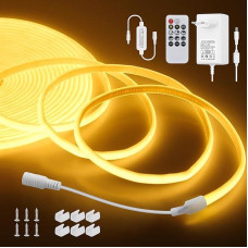 ALITOVE COB LED Strip 10 m with Remote Control and Power Supply 24 V Warm White 3000 K Neon Light Strip Outdoor Waterproof 3200 LEDs Stripes for Garden Festival Home Decoration Lighting