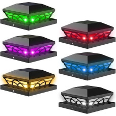 T-SUN saulės kolektorių dangtelio žibintai Lauko vandeniui atsparus RGB spalvų keitimo žibintas, skirtas 3,5x3,5, 4x4, 5x5, 5,5x5,5 cm, mediniams/viniliniams tvoros stulpams, saulės terasos žibintai terasai, sodui