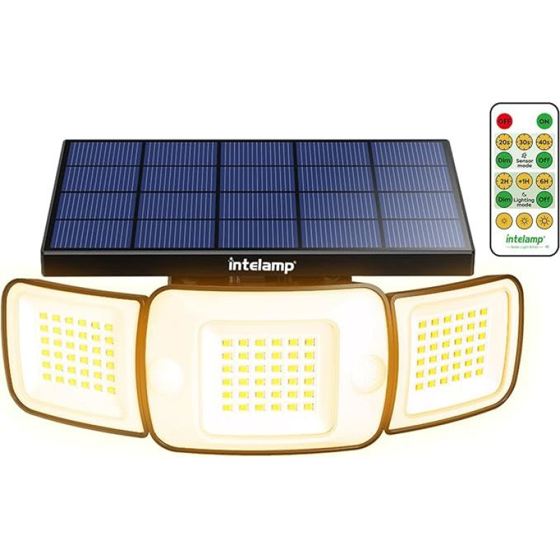 intelamp Saulės žibintai Lauko 6000 mAh baterija Saulės saugumo judesio jutiklio šviesa su nuotolinio valdymo pulteliu Didelio ryškumo IP65 vandeniui atsparūs LED prožektoriai Lauko sodo žibintai