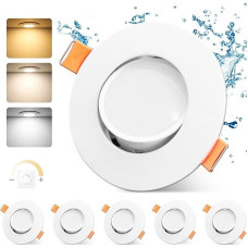 LED įleidžiamas prožektorius 230 V Dimmable 68-80 mm 4,9 W IP44 itin plokšti LED prožektoriai 3000 K / 4000 K / 6000 K lubų prožektorius vonios kambariui gyvenamajam kambariui 45° pasukamas įleidžiamas apšvietimas virtuvės prožektoriai lubų šviestuvai 6 v