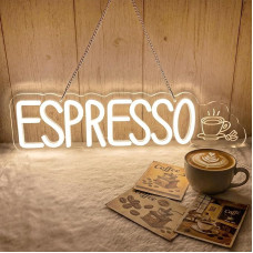 Espresso neoninis ženklas LED kavos neoninė šviesa, šiltos baltos spalvos kavos neoninis ženklas su USB ir reguliuojamu apšvietimu, kabanti neoninė lempa kavos barui, virtuvei, kavinei, kavos stoties sienų apdailai