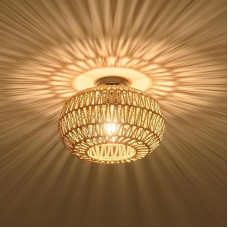 Boho rotango lubų šviestuvas 30 cm rankomis pintas - E27 lempos laikiklis, senovinis bambuko lubų šviestuvas miegamajam, svetainei, prieškambariui