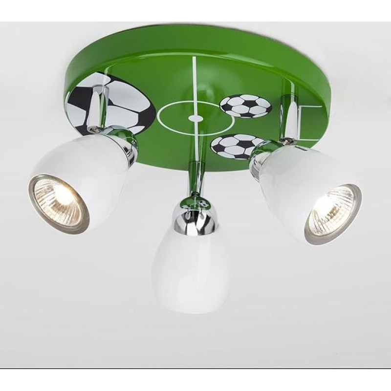 Soccer LED Deckenleuchte, Ø 31 cm, 3x 2,5W GU10 LED inkl., 3x 250 Lumen, 3000K warmweiß, Metall, weiß / grün-schwarz-weiß