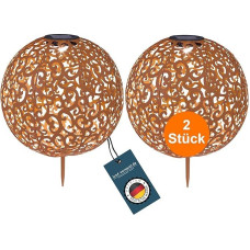 2 sodo dekoracijų su šviesa rinkinys iš bronzos spalvos 30 cm - Saulės lempos skulptūra balkone - Saulės šviesos lauko statula - Sodo dekoracija su LED stiklo rutuliu - Lauko šviesos sodo lempa