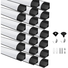 Besseto LED Aluminium Profile 20 x 1 m, V Shape Strip Light Diffuser Profiles with Milky Cover, End Caps and Mounting Bracket, Aluminium Profiles for LED Strips (20 x 1 m V Shape)