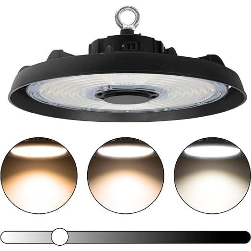 LED High Bay 150W LED vidaus prožektorius 22500LM vandeniui atspari vidaus šviesa 100%/75%/50% reguliuojamas 3000/4000/5000K UFO lempa IP65 salės apšvietimas 90º spindulio kampas Pramonės lempa
