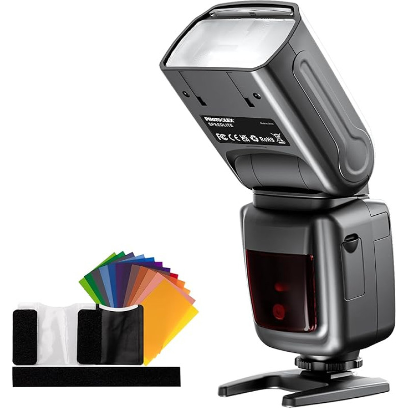 PHOTOOLEX Flash Speedlite for Canon Nikon Sony Panasonic Olympus Pentax Fujifilm Sigma Minolta and Other DSLR Digital SLR Film SLR Cameras and Digital Cameras with Single Contact Hot Shoe