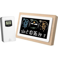 Wetterstation Funk Digital Wecker Temperatur- und Luftfeuchtigkeitsmessung Holzrahmen Genaue Wettervorhersage Dual Daily Automatic Snooze Sensor USB Power