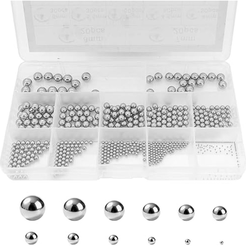620 vnt. rutulinių guolių rutuliukų, plieniniai rutuliukai 1-8 mm, nerūdijančio plieno rutuliukų rinkinys, nerūdijančio plieno metaliniai rutuliukai įvairių tipų transporto priemonių ratams