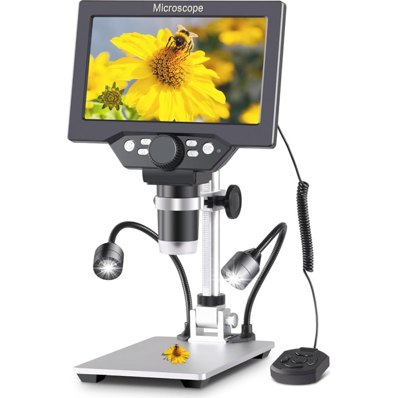Koolertron LCD skaitmeninis mikroskopas, 7 colių 1080P USB mikroskopas su šviesa ir nuotolinio valdymo pulteliu, mikroskopo kamera suaugusiesiems / vaikams, su 32G TF