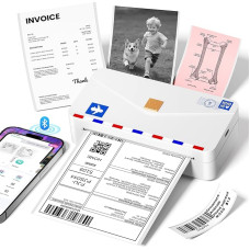 Phomemo M04AS 110 mm Mini Printer - Pocket Printer 300DPI Portable Thermal Printer for Mobile Phone Bluetooth, 15/53/80/110 mm Print Width, Compatible with iOS & Android, for Documents, Postage, Labels (White)