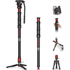 IFOOTAGE Cobra 3 Strike Monopod A150S-III su K5S Komodo Fluid Head, Video Head, Pedal Lock Base Minipodas siūlo vieno lygio aukščio reguliavimą, gali nešti ne daugiau kaip. 11 svarų/5 kg apkrovą