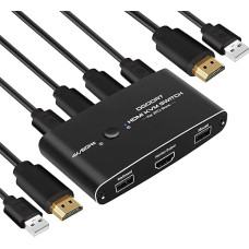 DGODRT 4K 60Hz KVM jungiklis, USB HDMI jungiklis, skirtas 2 kompiuteriams, 1 monitoriui ir 2 USB įrenginiams, įskaitant 2 HDMI ir 2 USB kabelius