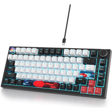 SOLIDEE laidinė mechaninė žaidimų klaviatūra 75%, karšto keitimo mechaninės klaviatūros tarpinės konstrukcija, RGB apšvietimas, QWERTY 82 klavišų TKL žaidimų klaviatūra su sukamąja rankenėle (82 Black_White)