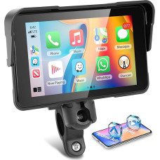 Motorrad Carplay Bildschirm mit Navigation, Motorsi Tragbarer 5 Zoll Wasserdichter Touchscreen mit Kabelloses CarPlay und Android Auto Motorrad, Bluetooth, EQ, Kalibrierung Berühren +SWC