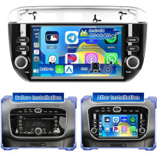 Hikity 4G + 64G Car Radio Android 15 for Fiat Punto 2012-2016 with 7 Inch Touch Screen, Stereo Radio with Wireless Carplay Android Car FM/RDS Radio BT GPS WiFi SWC Mirror Link+ Reversing Camera + Mic