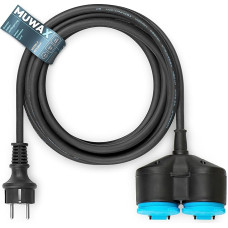 25 m guminis ilgintuvas H07RN-F 3G 1,5 mm² su 2 krypčių dalikliu, skirtas statybvietėms, dirbtuvėms, pramonei, patvariam naudojimui lauke ir didelei mechaninei apkrovai, juodas