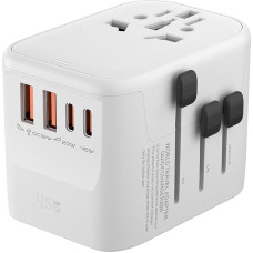 Universalus kelioninis adapteris Worldwide PD45W Fast Charge, greito įkrovimo kelioninis adapteris su 2 USB ir 2 USB C, skirtas ES, JAV, Jungtinei Karalystei, Tailandui, Kinijai, Australijai