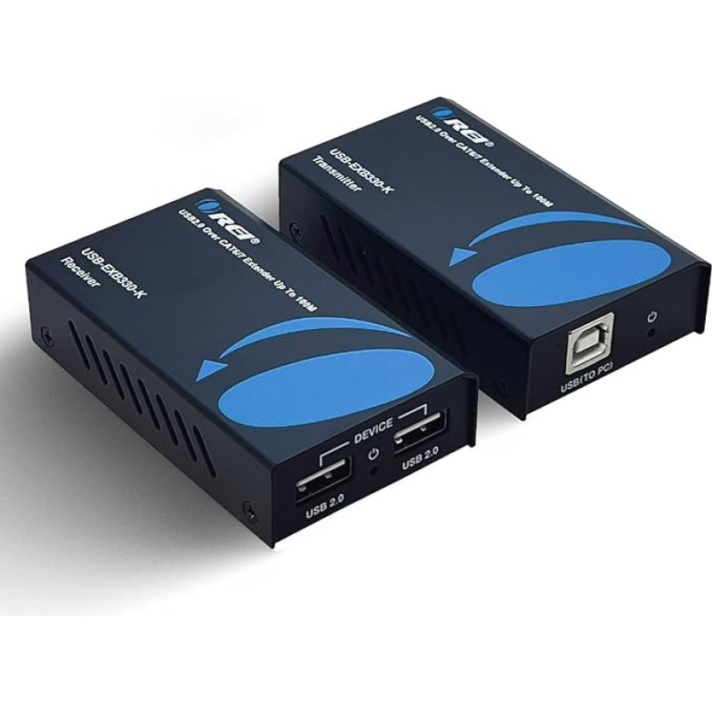 OREI USB 2.0 per Ethernet Cat5e/6 LAN ilgintuvas iki 100 m - 2 prievadų USB-A signalo išplėtimas per LAN Ethernet - maitinimas per kabelį dideliam atstumui išplėsti, palaiko visas operacines sistemas