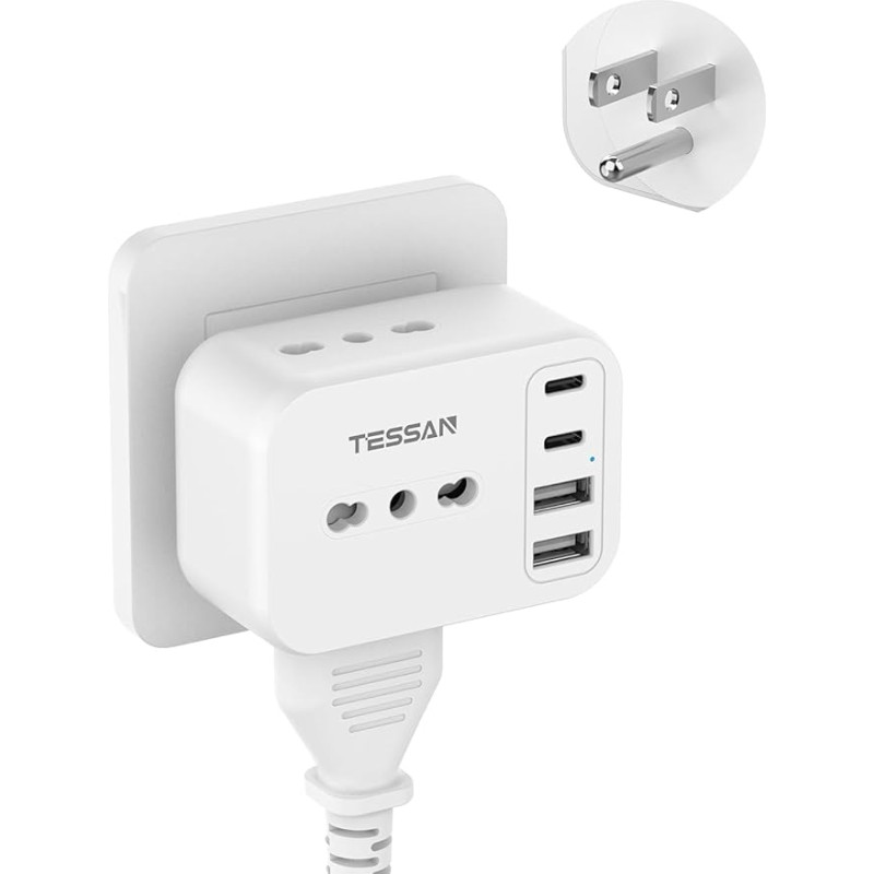 TESSAN US-Steckeradapter mit 2 USB-C- und 2 USB-A-Anschlüssen