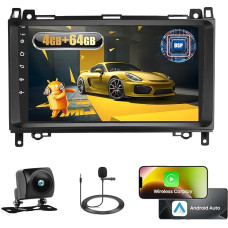 4+64G Android Car Radio for Mercedes Benz W169 W245 B160 B170 B180 B200 W639 Vito Viano W906 Sprinter Wireless Carplay & Android Car, 9 Inch Screen Radio Bluetooth/GPS/Rear View Camera/FM/WiFi/SWC