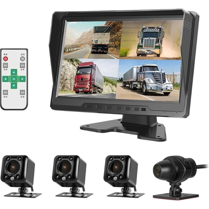 VSYSTO 4CH HD 720P automobilinė kamera, 10,1 colio monitorius, galinio vaizdo kamera, priekinis galinis šoninis vaizdas, keturgubas padalytas ekranas su GPS infraraudonųjų spindulių naktinio matymo objektyvu, skirta sunkvežimiams ir kemperiams