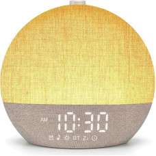 Dienos šviesos žadintuvas su saulėtekio imitacija, saulėtekio žadintuvas su baltuoju triukšmu, baltojo triukšmo prietaisas su 30 raminančių garsų, reguliuojamas 17 RGB naktinis apšvietimas, skirtas miegamajam (baltas)