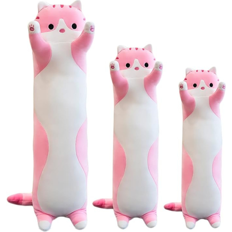 Pliušinis žaislas katė pagalvėlė ilgas kačiukas mielas pliušinis žaislas katė minkštas žaislas Kawaii pliušinis sofos pagalvėlė dovanos draugams vaikams (rožinė, 150 cm / 59,05 colių)