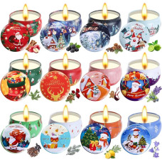 Kvapiųjų žvakių dovanų rinkinys, 12 pakuočių Weihnachtsduftkerzen, Aromatherapie-Kerzen aus natürlichem Sojawachs, Geschenkset für Weihnachten, niedliche Deko-Kerzen