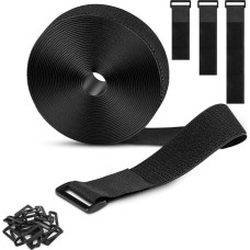 Voarge Cable Ties Adjustable Heavy Duty 5cm x 5m with 15 Buckles Reusable Wide Cable Ties for Cable Organization Pipes Ropes Black