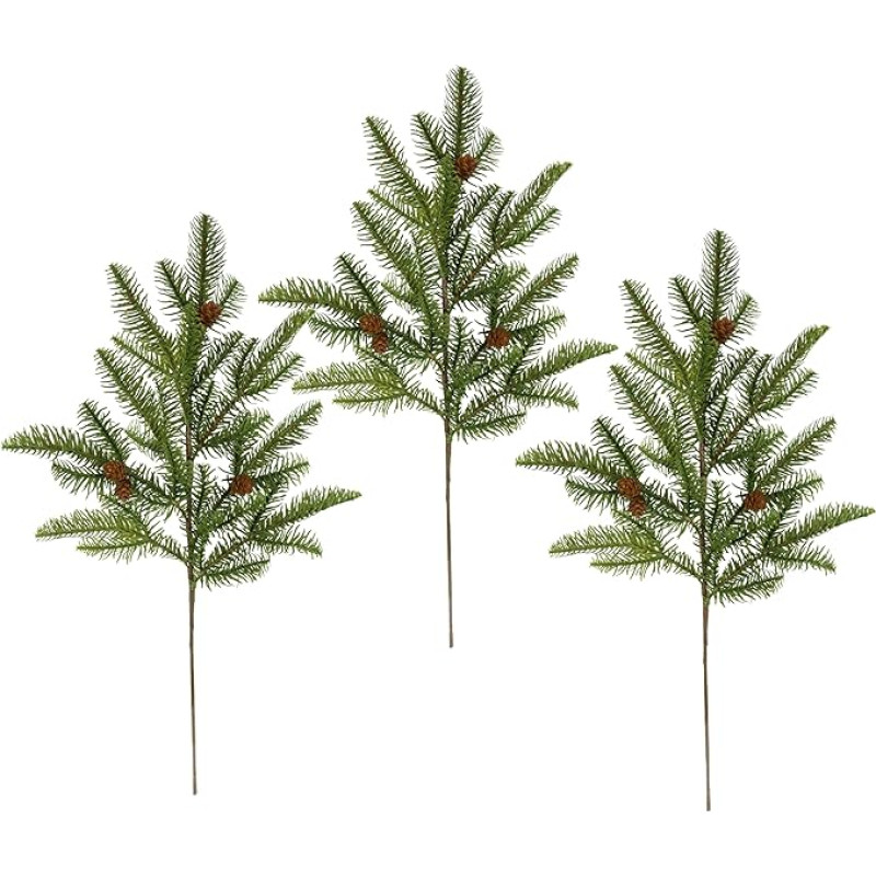 Dirbtinė eglės šakelė 60 cm 3 vnt. rinkinys Dirbtinė šakelė Dekoratyvinė šakelė Eglė Žalia Kalėdų vainiko puošmena Vainiko girliandos aksesuarai Kalėdų puošmena Stiebas Dirbtinė gėlės šakelė