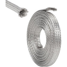 UNICRAFTALE 5 m 12mm Breites Geflochtenes Edelstahl Kabelschlauch Abschirmmaterial Erdungsschläuche Schutzband Flaches Metallgewebe Flexibel Dehnbar Skalierbar Zum Schutz von Kabeln