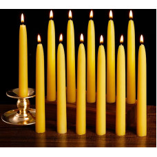 Ashlux Beeswax Taper Candles - Pack of 12 Drip-Free, 100% Pure Natural Wax, 8 Hours Burning Time, Sustainable, Natural Candles for Christmas, Weddings, Parties and Home Decoration