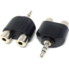 DRUT 2 x 3.5 mm Stereo Jack Plug to Twin RCA Phono Mono Splitter or Combiner Audio Adapter Silver Black