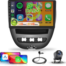 8 branduolių 4 + 64G: Hodozzy Carplay DAB automobilinis radijas Toyota Aygo/Peugeot 107/Citroen C1 2005-2014, 10 colių jutiklinis ekranas, Android automobilinis radijas su Android Car/WiFi/GPS/RDS/FM/Bluetooth/USB + atbulinės eigos kamera