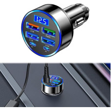 USB C automobilinis įkroviklis, 6 prievadų 300 W automobilinis nešiojamojo kompiuterio įkroviklis, C tipo automobilinis įkroviklis, itin greitas cigarečių žiebtuvėlis, USB įkroviklis su LED voltmetro lizdo adapteriu 