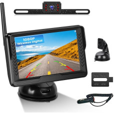 OiLiehu Wireless Rückfahrkamera Kit, 4,3 Zoll HD Monitor Einfache Installation 1080P 120° Weitwinkelkamera Infrarot Nachtsicht IP68 Wasserdicht Digital Signal Backup System für Auto DC 12V